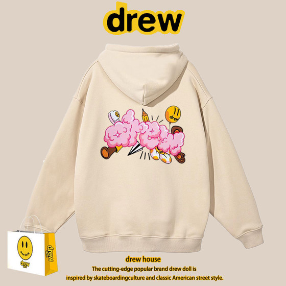 DrewHouse 스마일리 클라우드 틈새 트렌디 브랜드 저스틴 비버 루즈 커플 벨벳 후드 스웨트셔츠 재킷