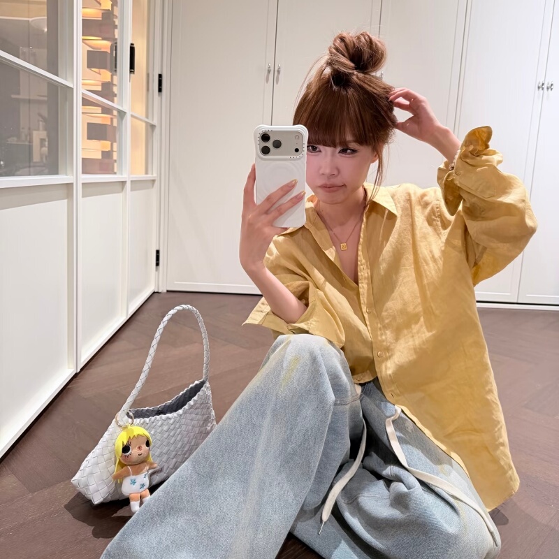 Eeweellb Yellow Skin Tone Selection Softening Shades Summer Sunshine 100% Linen Shirt Eeweellb Yellow Skin Tone Selection Softening Shades Summer Sunshine 100% Linen Shirt