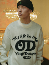 ORENJIDORAGON OD 2020 white and orange two-color high-precision letter jacquard blended knitted heavy sweater