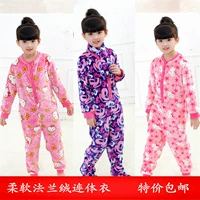 Quần áo bé gái flannel đồ ngủ một mảnh mùa thu và mùa đông lông cừu dày san hô trong phim hoạt hình cao trào kích thước lớn để giữ ấm bộ đồ liền quần hình thú bé trai