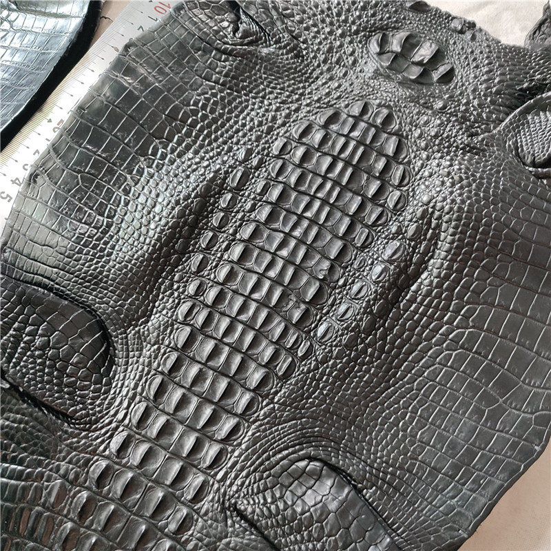 Crocodile whole water-dyed medium light black bone leather material Bamboo DIY bag wallet mobile phone protective case strap shoes