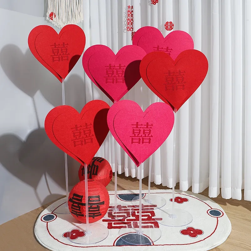 Wedding Heart Ornaments, Heart-Shaped Bride's Wedding Room Decoration Set, Wedding Table Floating Bracket, Living Room Decoration Supplies