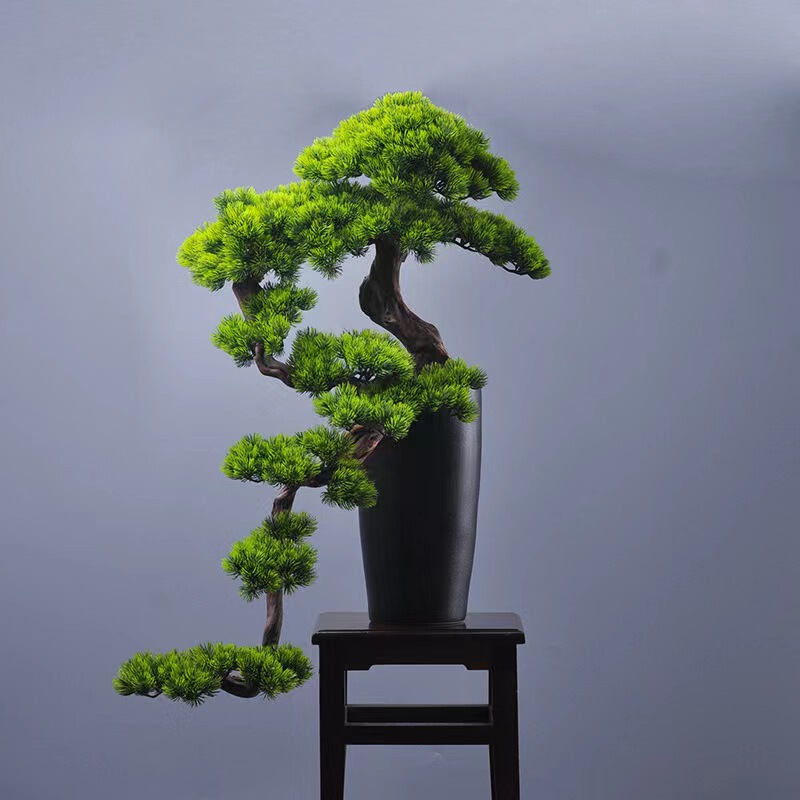 New Chinese-Style Artificial Welcoming Pine Potted Plant, Old Stump Fake Tree Ornament for Home, Living Room, Office, Hotel Decoration
