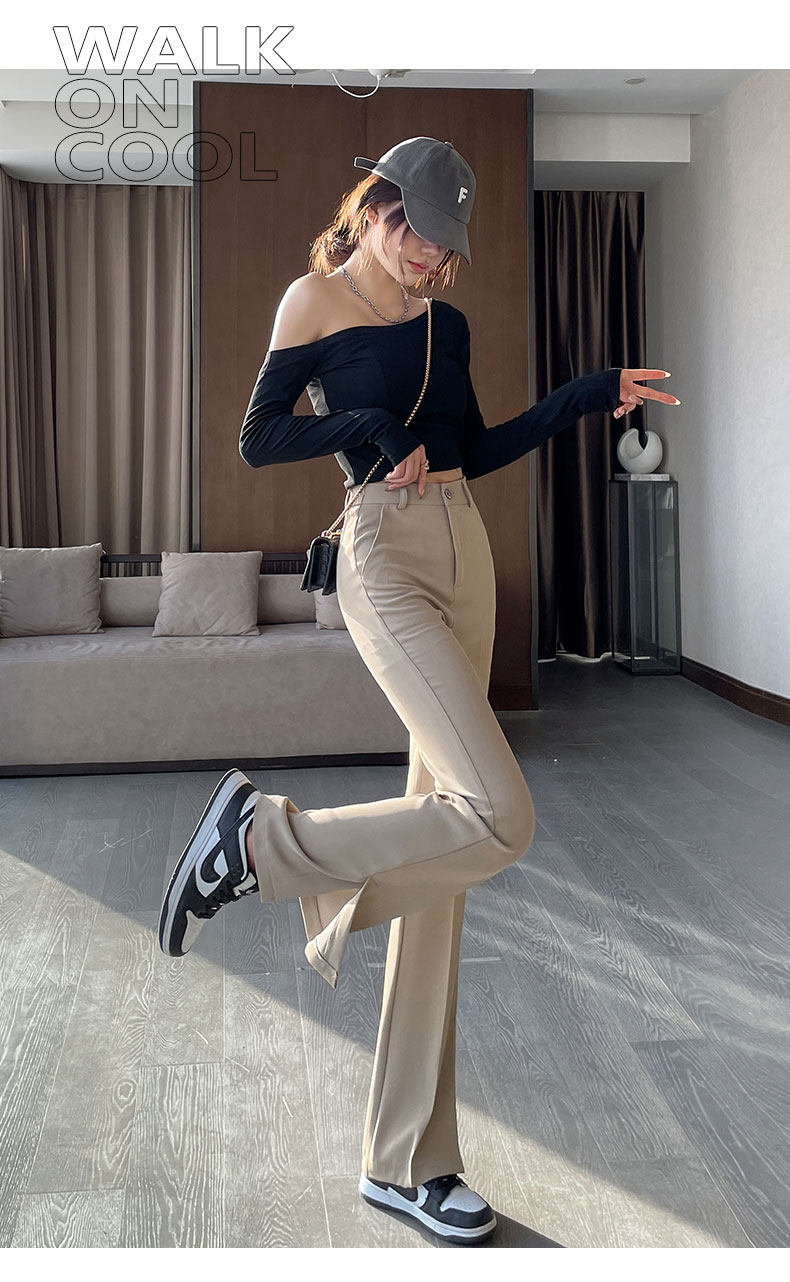 Extended slit slightly flared suit pants for women, high waist, drape, new thin, slimming, ice silk straight wide-leg pants for summer pic 4