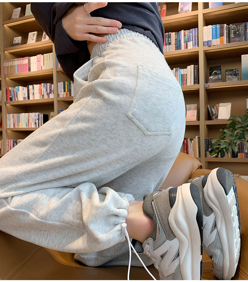 韩国墨绿色运动裤女薄款宽松束脚卫裤ins潮显瘦高腰休闲阔腿裤夏详情22