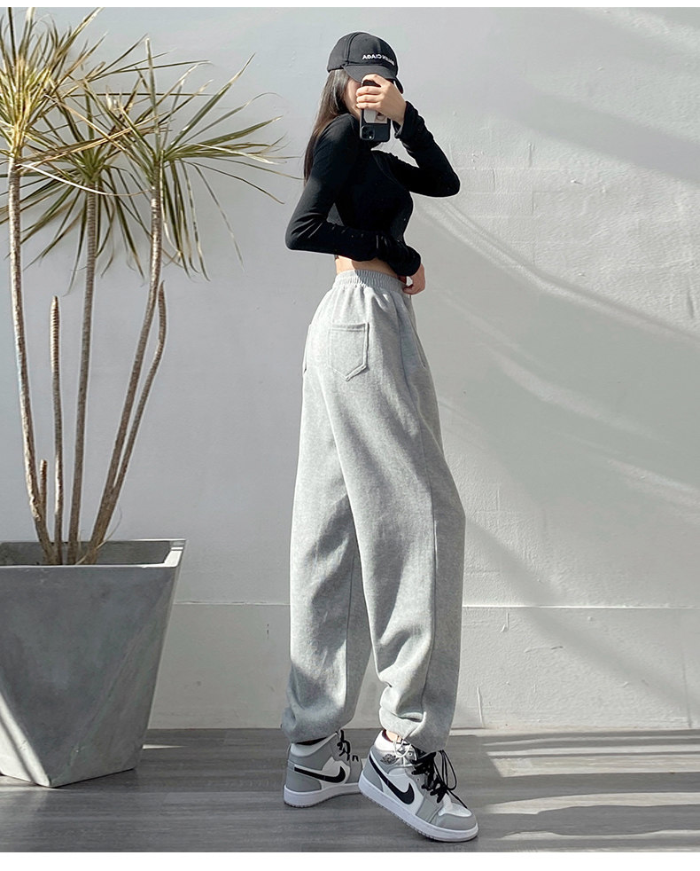 白色运动裤女韩国2022年春夏新款宽松高腰垂感休闲卫裤直筒阔腿裤详情20