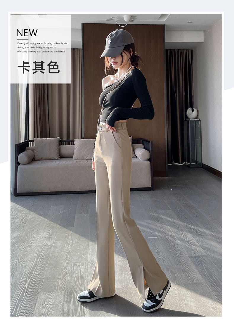 Extended slit slightly flared suit pants for women, high waist, drape, new thin, slimming, ice silk straight wide-leg pants for summer pic 2