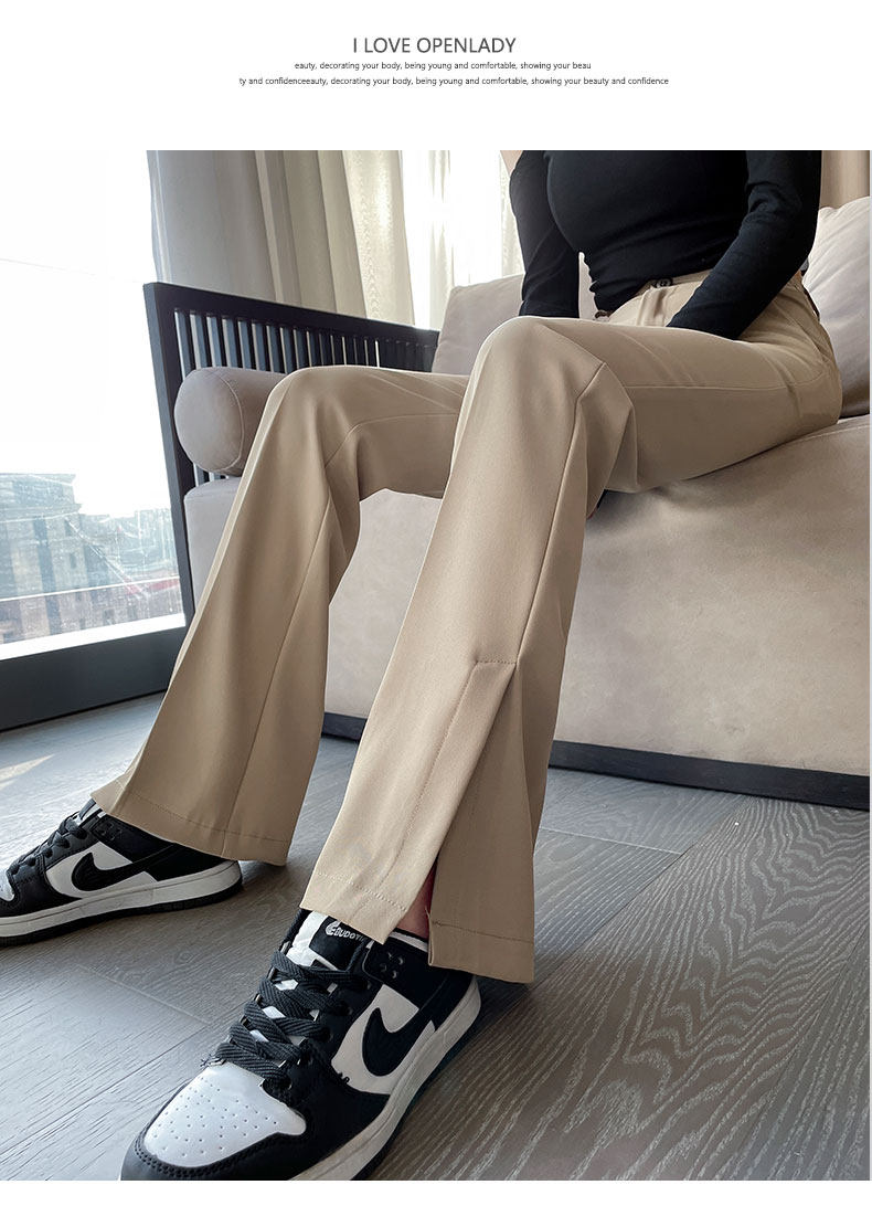 Extended slit slightly flared suit pants for women, high waist, drape, new thin, slimming, ice silk straight wide-leg pants for summer pic 6