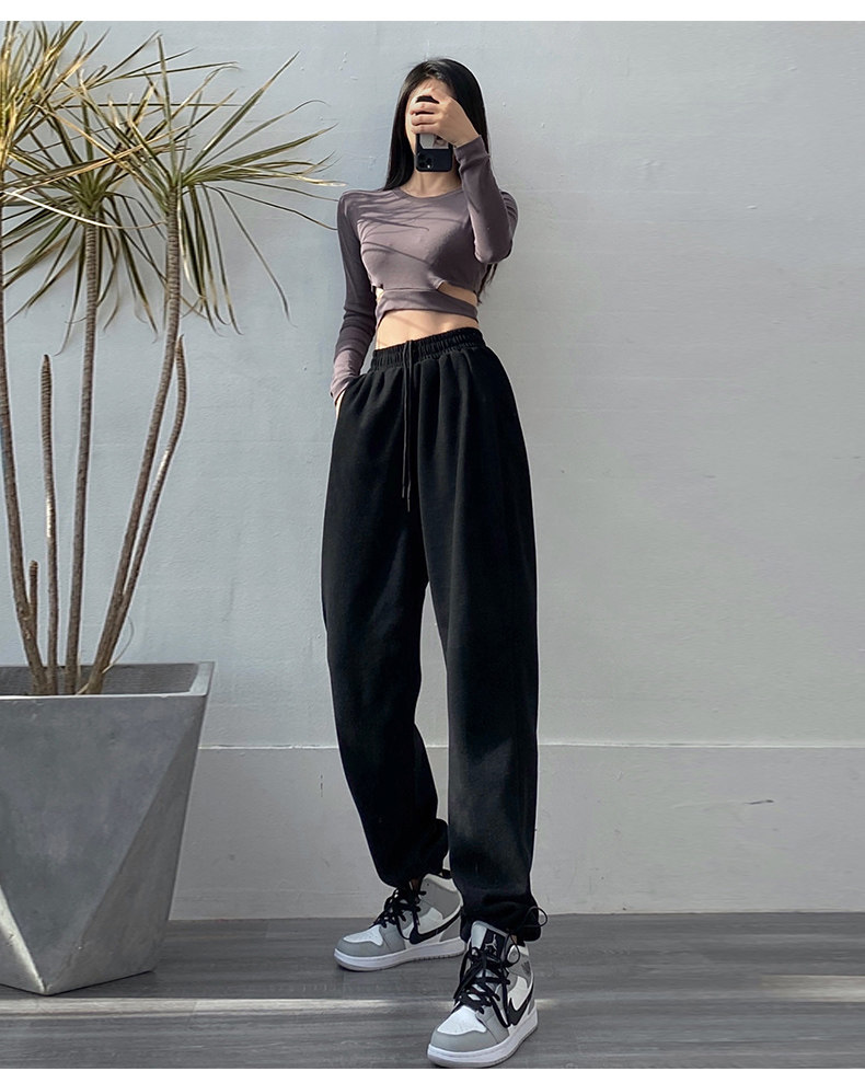 白色运动裤女韩国2022年春夏新款宽松高腰垂感休闲卫裤直筒阔腿裤详情15