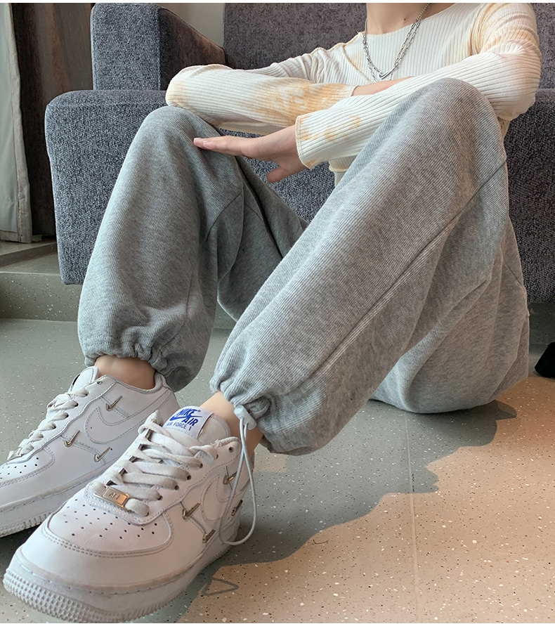 韩国墨绿色运动裤女薄款宽松束脚卫裤ins潮显瘦高腰休闲阔腿裤夏详情28