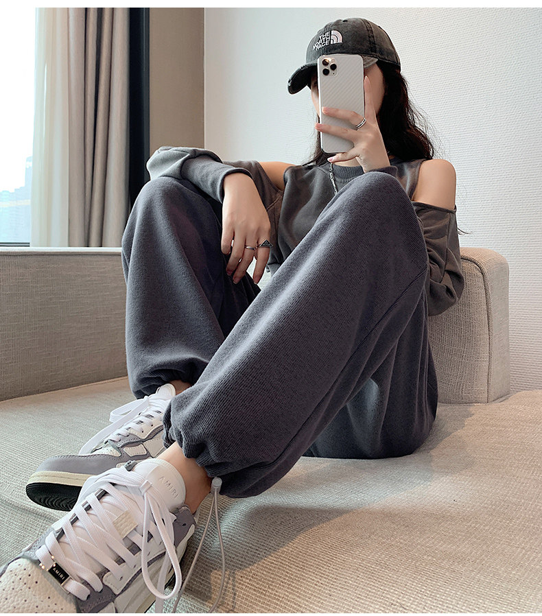 韩国墨绿色运动裤女薄款宽松束脚卫裤ins潮显瘦高腰休闲阔腿裤夏详情26