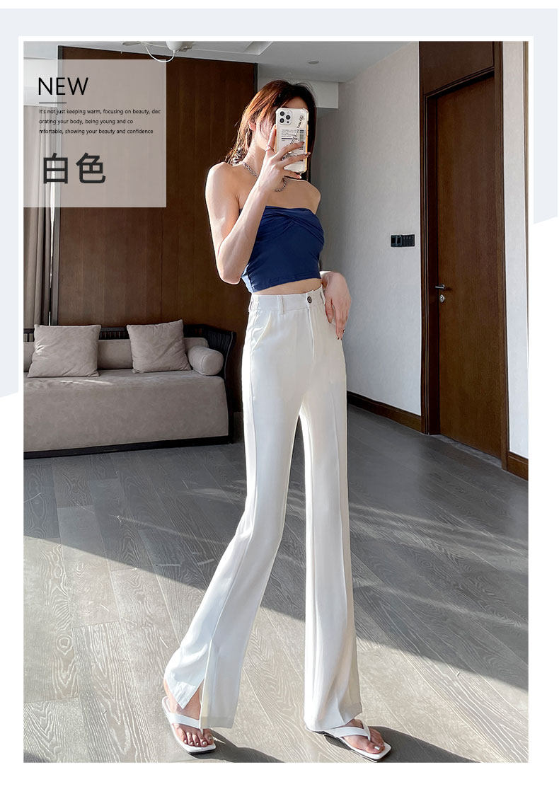 Extended slit slightly flared suit pants for women, high waist, drape, new thin, slimming, ice silk straight wide-leg pants for summer pic 14