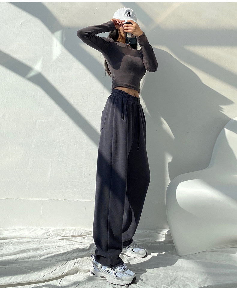 白色运动裤女韩国2022年春夏新款宽松高腰垂感休闲卫裤直筒阔腿裤详情24