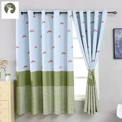 Simple small floating curtain blackout bedroom telescopic rod non-perforated installation window half curtain short door curtain short window free installation cloth