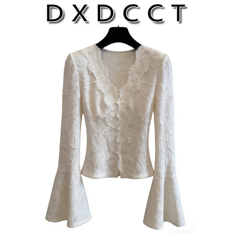 [in Stock] Chinese Style Lace Trim Base Shirt 2026 Spring and Autumn New Bell Sleeve Inner Layer Long Sleeve T-Shirt Top