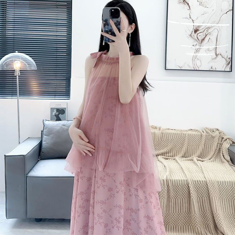 New Chinese-Style Maternity Dress, Summer Chiffon Long Dress, Halter Neck, Elegant National Style, 2026 New Model, Sleeveless for Tall Women New Chinese-Style Maternity Dress, Summer Chiffon Long Dress, Halter Neck, Elegant National Style, 2026 New Model, Sleeveless for Tall Women