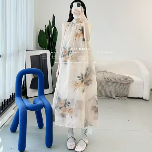 Летняя одежда для беременных, длинное платье, китайский стиль, средней длины, в западном стиле, изысканный стиль