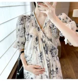 Летняя одежда для беременных, платье, летняя тонкая длинная юбка для кормящих грудью, французский стиль, V-образный вырез