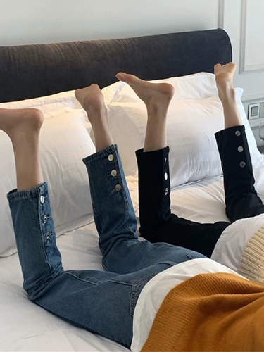 Джинсы для беременных, тонкие штаны, осенний регулируемый мегафон, популярно в интернете, свободный прямой крой