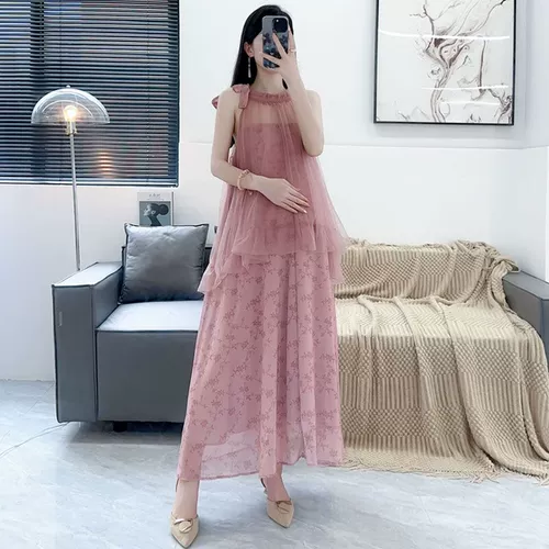 Сиреневая летняя одежда для беременных, юбка, китайский стиль, средней длины, городской стиль, яркий броский стиль