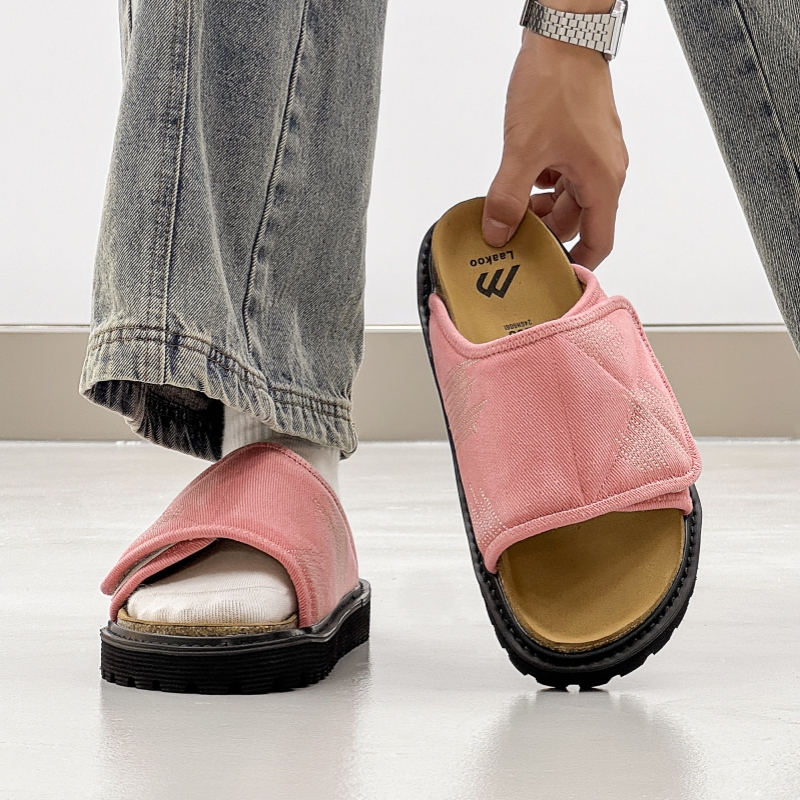 2026 New Summer Thick-Soled Pink Slippers for Men and Women, Open-Toe, High-End, Waterproof, Velcro Slippers