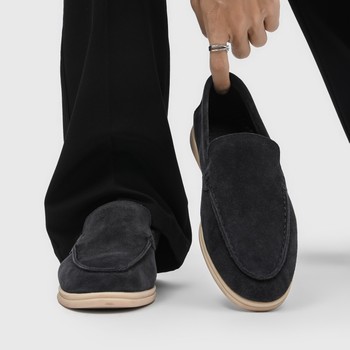 Relaxed old money style slip-on suede loafers