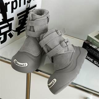 鞠婧祎同款开口笑雪地靴男女冬季厚底情侣款加绒加厚保暖大头棉鞋