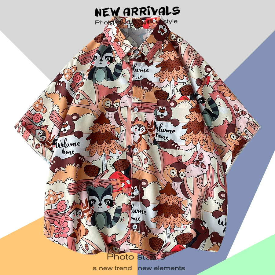 Shirt, retro jacket, with short sleeve, floral print, loose fit, Thailand