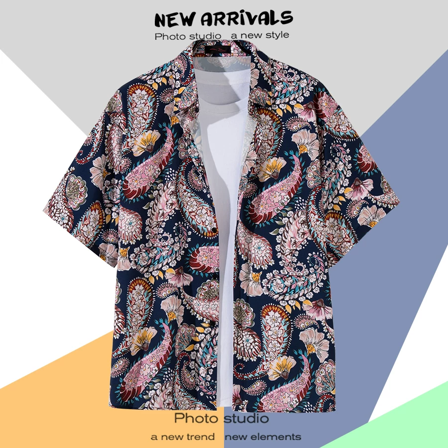Shirt, retro jacket, with short sleeve, floral print, loose fit, Thailand