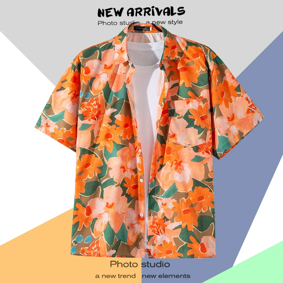 Shirt, retro jacket, with short sleeve, floral print, loose fit, Thailand