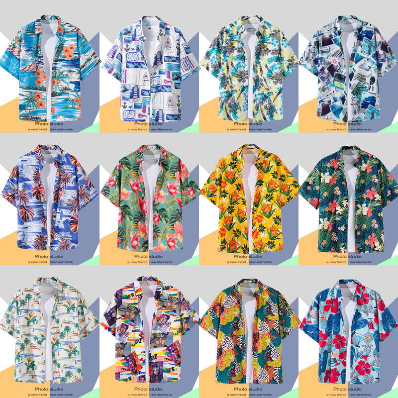 ins Hong Kong Style Vintage Short-Sleeved Floral Shirt for Men, Thai Hawaiian Retro Shirt, Cool and Trendy Jacket