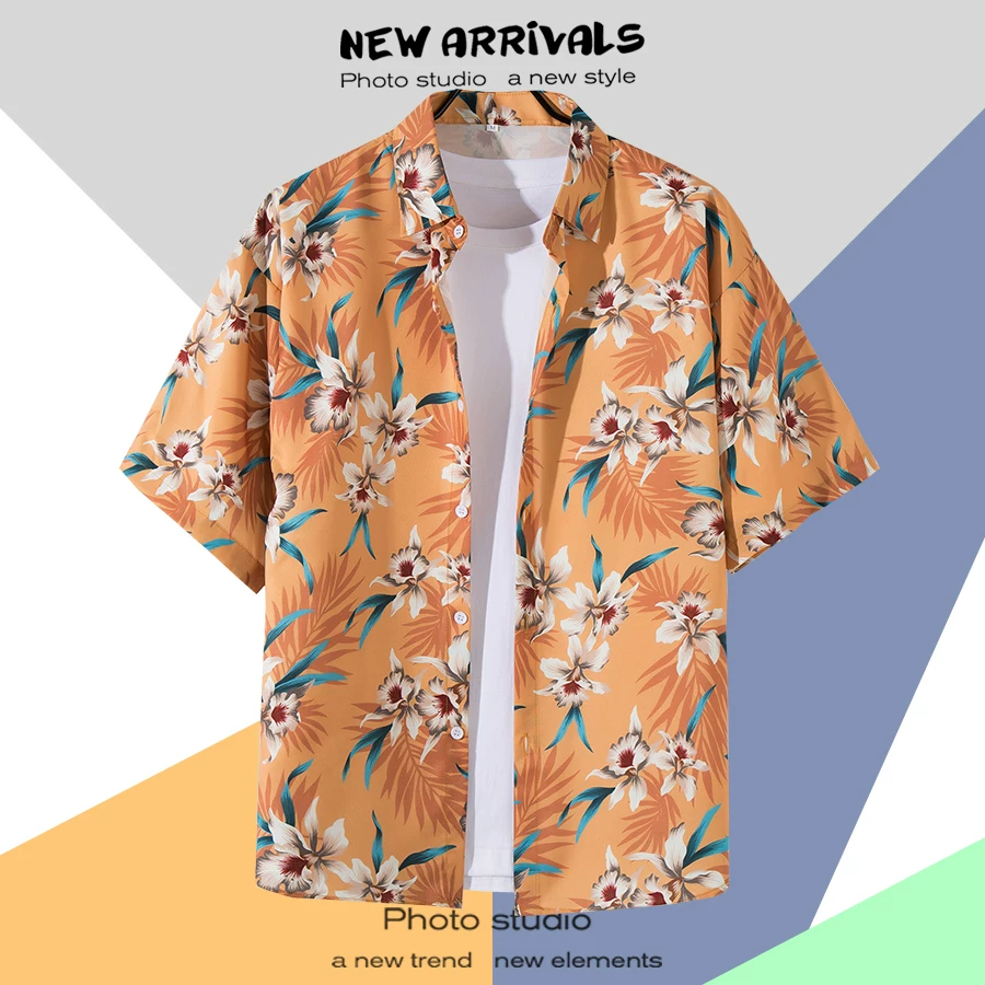 Shirt, retro jacket, with short sleeve, floral print, loose fit, Thailand