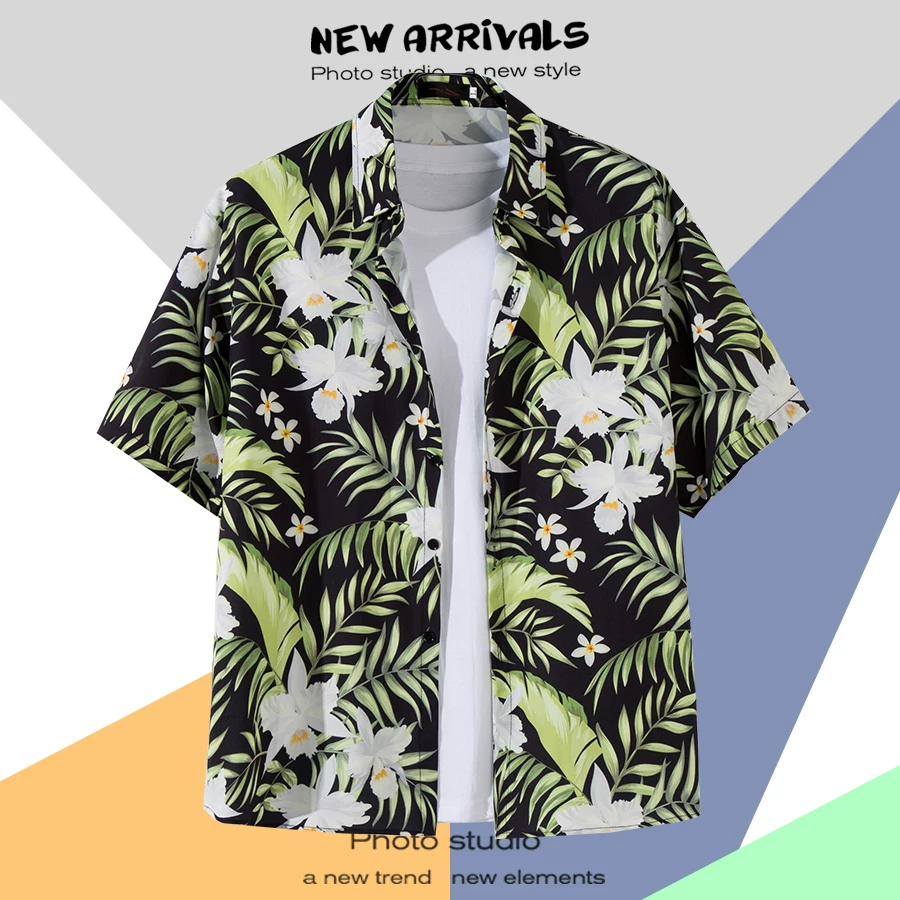 Shirt, retro jacket, with short sleeve, floral print, loose fit, Thailand