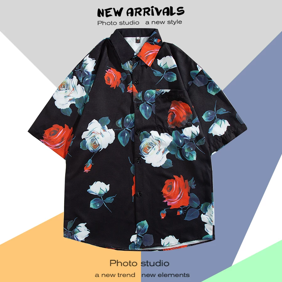 Shirt, retro jacket, with short sleeve, floral print, loose fit, Thailand
