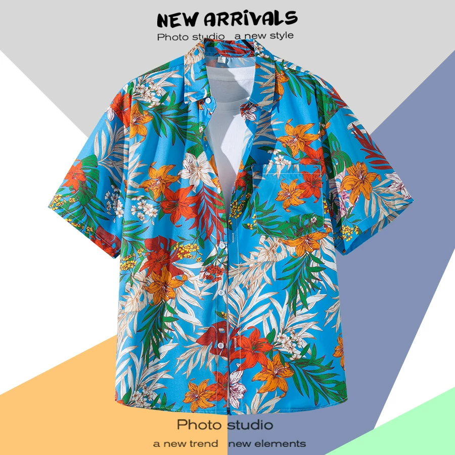 Shirt, retro jacket, with short sleeve, floral print, loose fit, Thailand