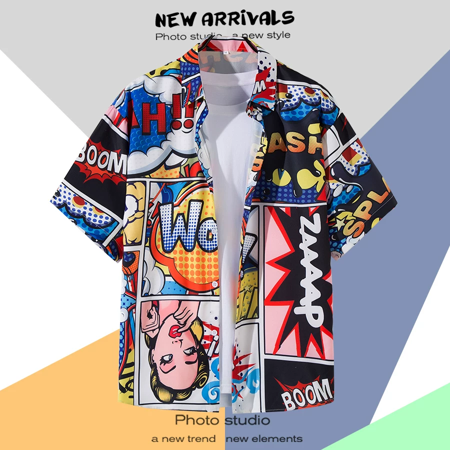 Shirt, retro jacket, with short sleeve, floral print, loose fit, Thailand