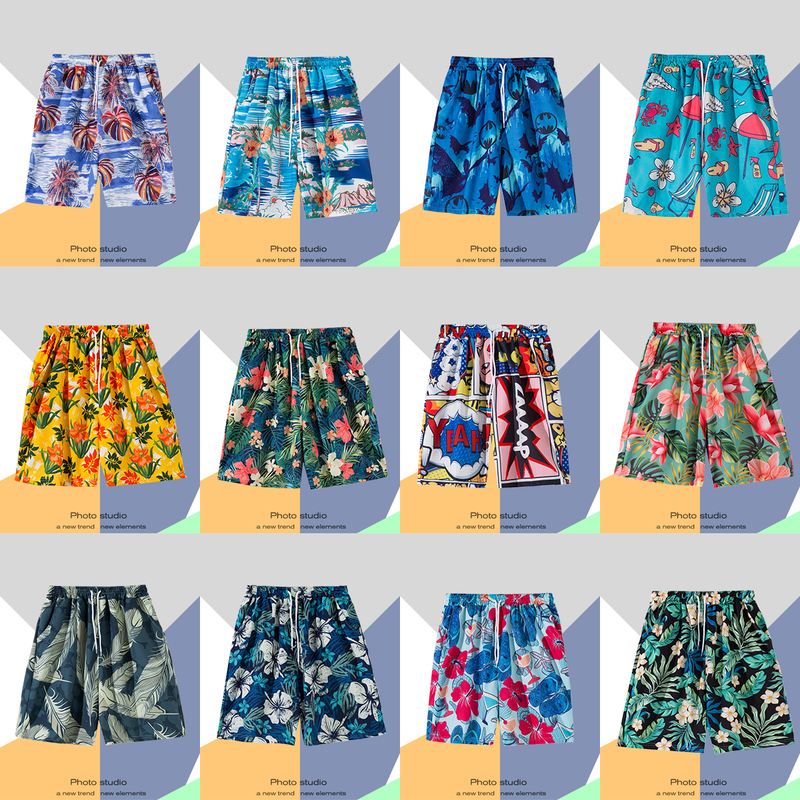 Summer Beach Vacation Shorts for Men, Five-Point Casual Sports Large Size Hawaiian Shorts, Trendy Quick-Drying Loose Beach Shorts
