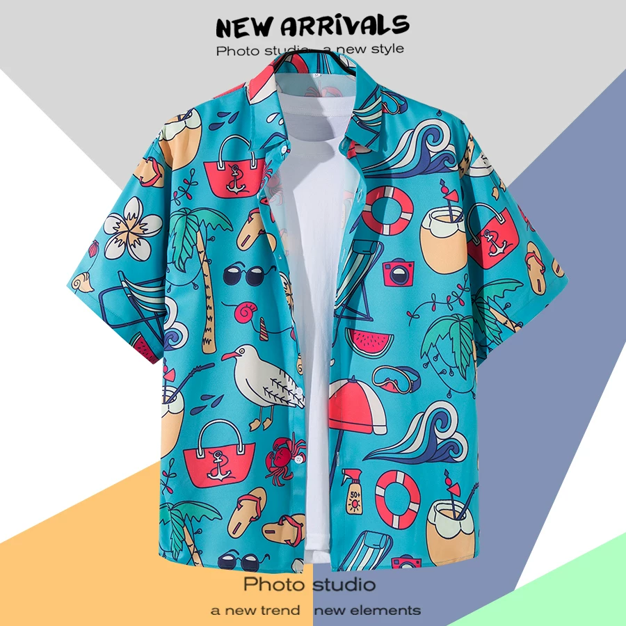 Shirt, retro jacket, with short sleeve, floral print, loose fit, Thailand