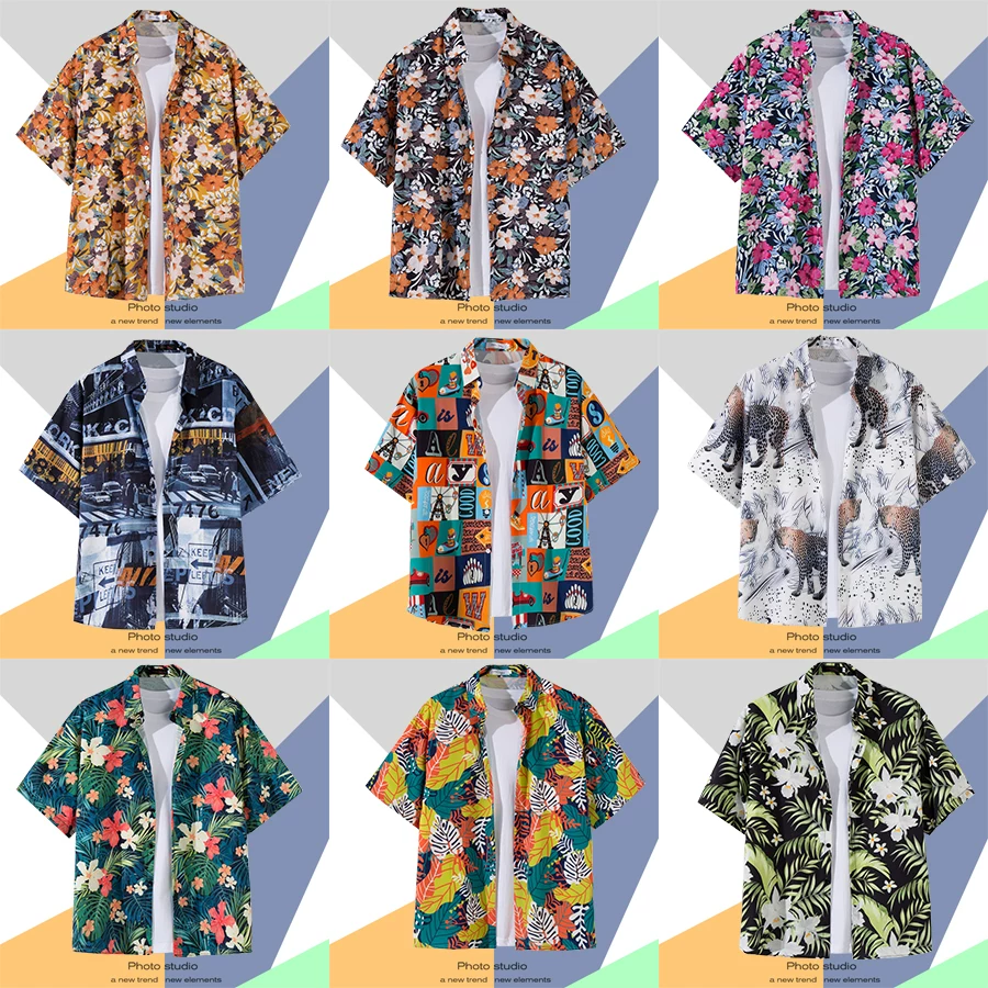 Shirt, retro jacket, with short sleeve, floral print, loose fit, Thailand