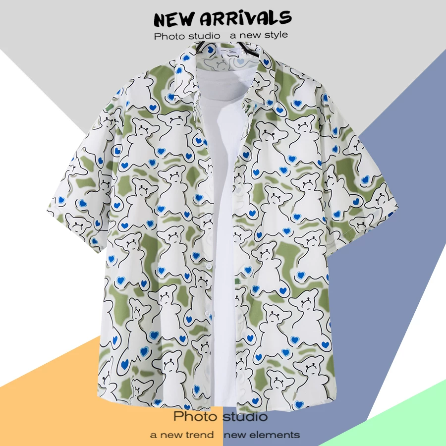 Shirt, retro jacket, with short sleeve, floral print, loose fit, Thailand