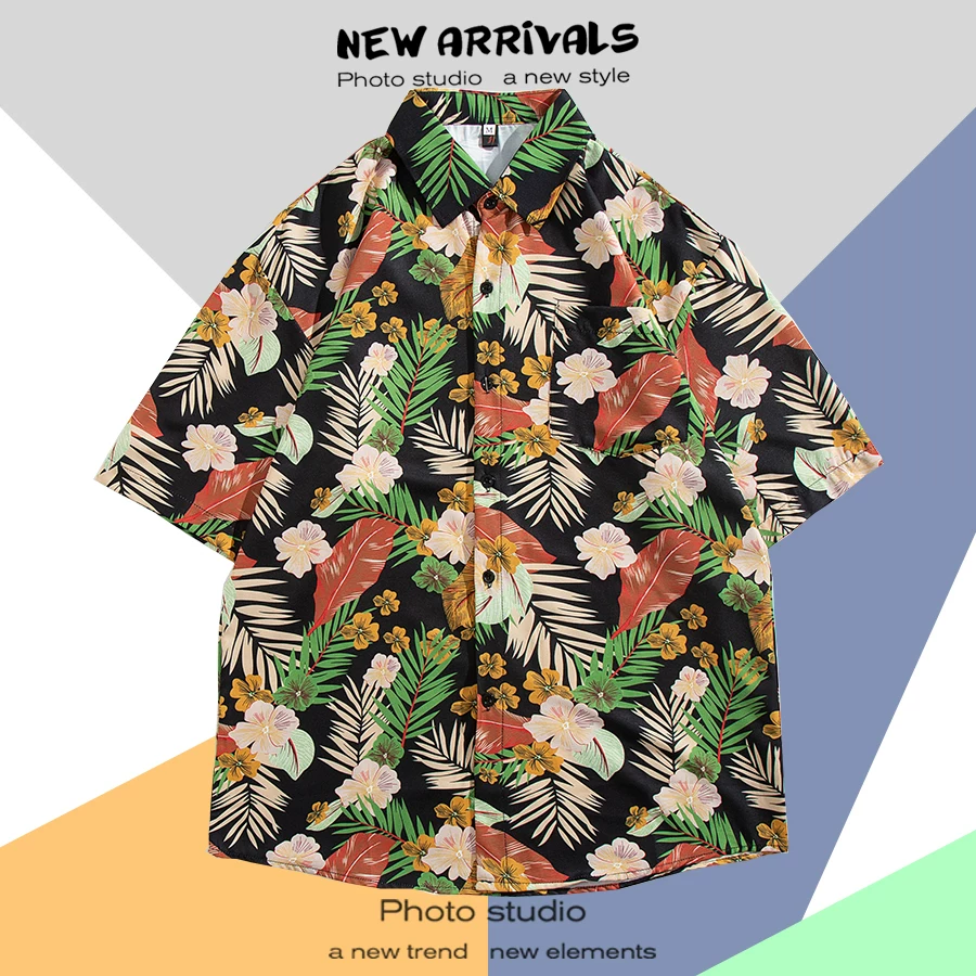 Shirt, retro jacket, with short sleeve, floral print, loose fit, Thailand