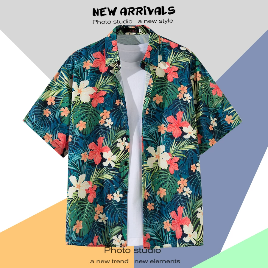 Shirt, retro jacket, with short sleeve, floral print, loose fit, Thailand