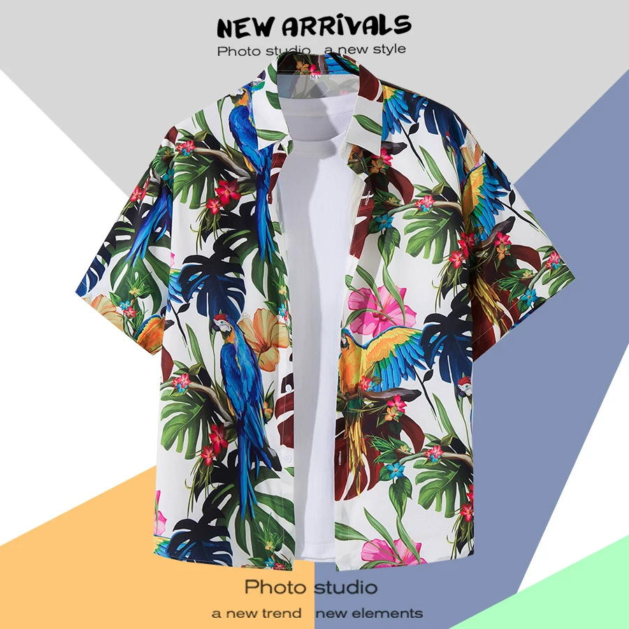 Shirt, retro jacket, with short sleeve, floral print, loose fit, Thailand