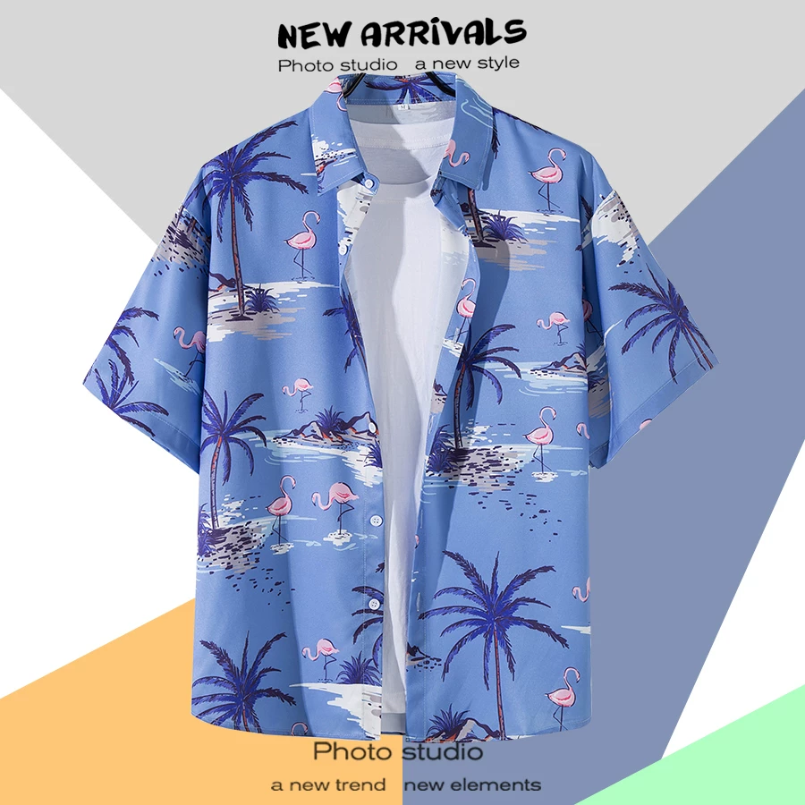 Shirt, retro jacket, with short sleeve, floral print, loose fit, Thailand