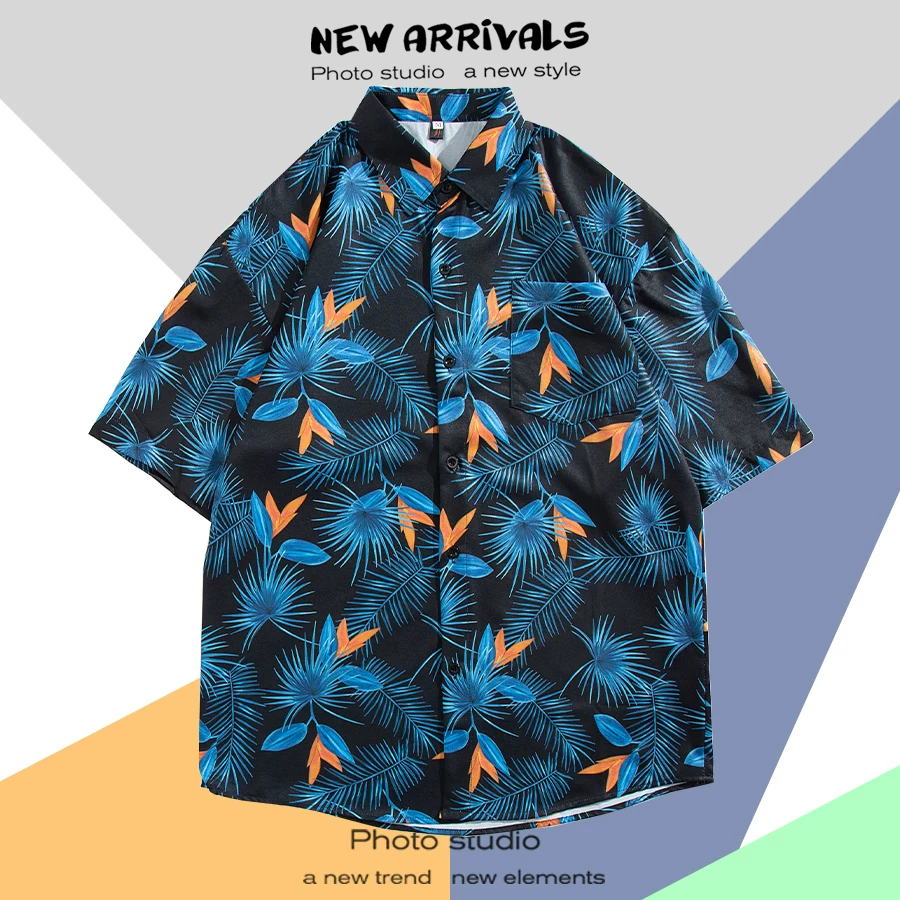 Shirt, retro jacket, with short sleeve, floral print, loose fit, Thailand