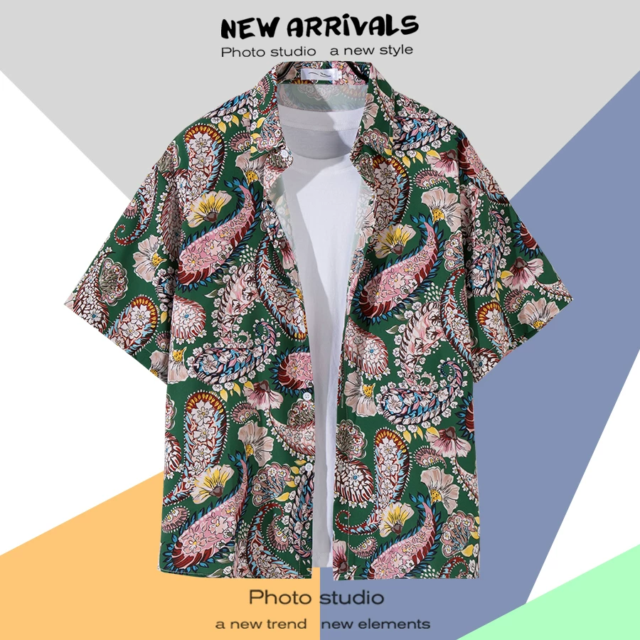 Shirt, retro jacket, with short sleeve, floral print, loose fit, Thailand
