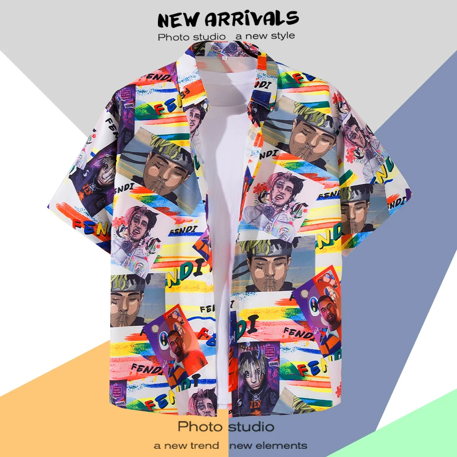 Shirt, retro jacket, with short sleeve, floral print, loose fit, Thailand