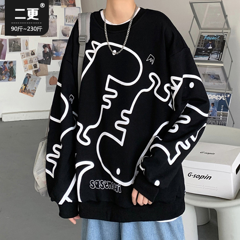 Sweater men plus velvet 2022 new autumn and winter ins Tide brand no hats top loose thick coat size men's clothing