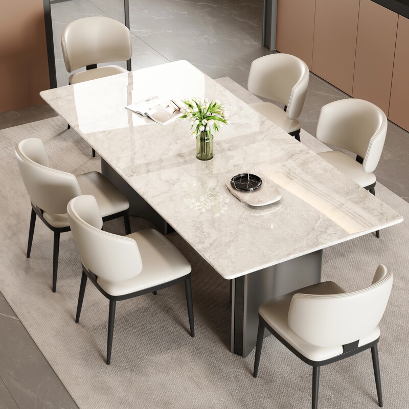 Italian Minimalist Marble Dining Table, Light Luxury and High-End Rectangular Dining Table and Chair Set, Modern and Simple for Small Apartments Italian Minimalist Marble Dining Table, Light Luxury and High-End Rectangular Dining Table and Chair Set, Modern and Simple for Small Apartments