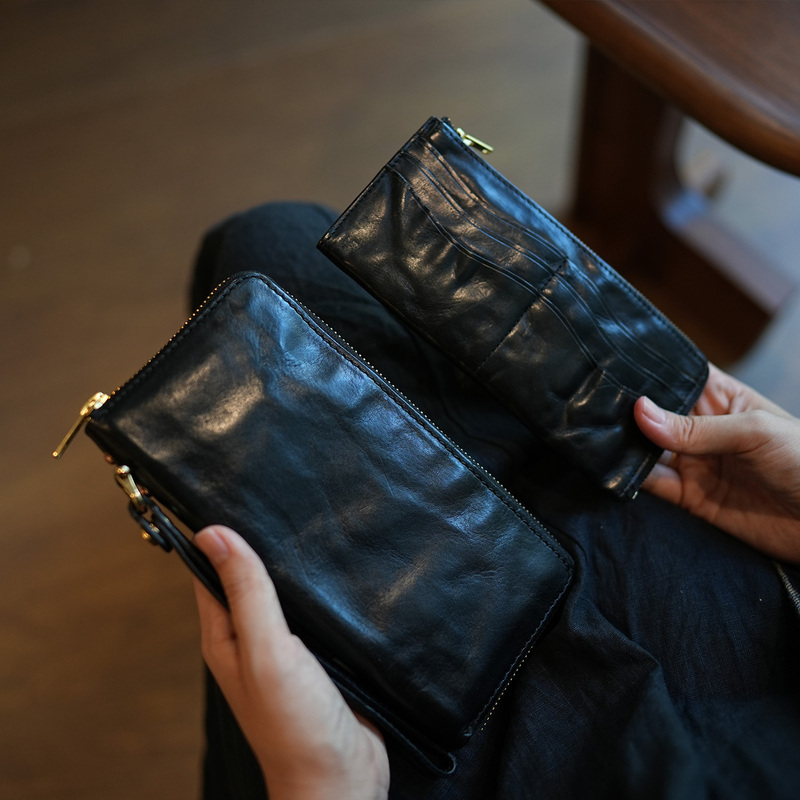 Miss Lu Vegetable-Tanned Leather Niche Vintage Distressed Large-Capacity Wallet Genuine Leather Phone and Document Storage Clutch Bag